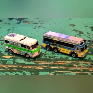 Vintage Galoob Micro Machines Chrome Interstate Bus & Chrome Rv Camper!